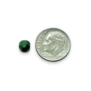 Czech glass faceted round beads 25pc winter green pearl 6mm