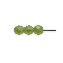 Load image into Gallery viewer, Czech glass faceted round beads 25pc sueded gold olivine green 6mm
