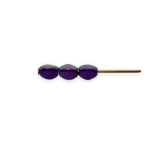 Destash lot Czech glass pinch oval beads purple pearl 50pc 5x3mm