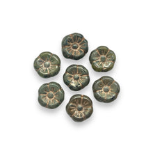 Load image into Gallery viewer, Czech glass hibiscus flower beads 15pc brownish green copper 10mm
