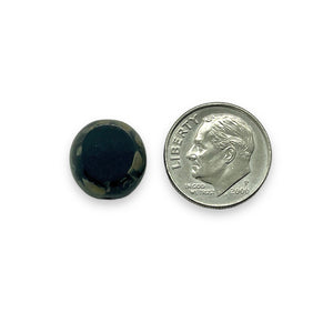 Czech glass table cut round coin beads 14pc jet black travertine 13x9mm