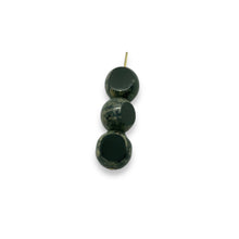 Load image into Gallery viewer, Czech glass table cut round coin beads 14pc jet black travertine 13x9mm
