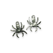 Load image into Gallery viewer, Halloween silver tone spider charm 2pc USA made lead free pewter 17mm
