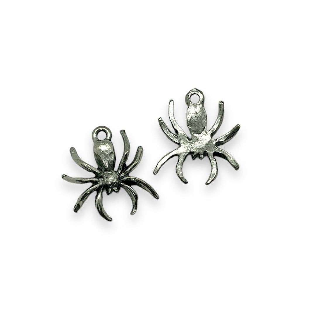 Halloween silver tone spider charm 2pc USA made lead free pewter 17mm
