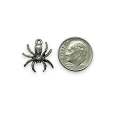 Load image into Gallery viewer, Halloween silver tone spider charm 2pc USA made lead free pewter 17mm
