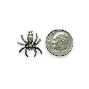 Halloween silver tone spider charm 2pc USA made lead free pewter 17mm