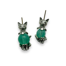 Load image into Gallery viewer, 2 sets (4pc) Antique pewter cat full body bead caps 19x10mm fits 8-10mm bead
