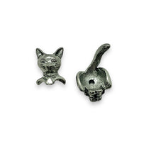 Load image into Gallery viewer, 2 sets (4pc) Antique pewter cat full body bead caps 19x10mm fits 8-10mm bead
