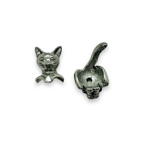 2 sets (4pc) Antique pewter cat full body bead caps 19x10mm fits 8-10mm bead