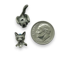 Load image into Gallery viewer, 2 sets (4pc) Antique pewter cat full body bead caps 19x10mm fits 8-10mm bead
