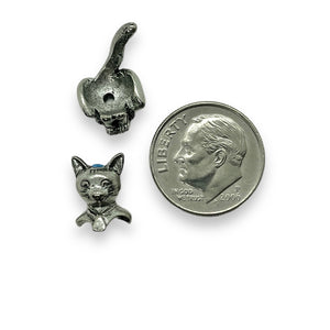 2 sets (4pc) Antique pewter cat full body bead caps 19x10mm fits 8-10mm bead