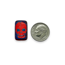 Load image into Gallery viewer, Czech glass laser tattoo skull rectangle beads 6pc red mix 18x12mm

