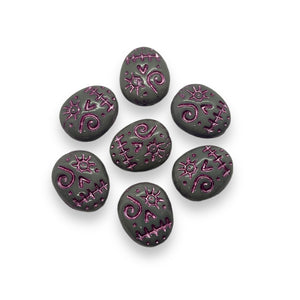 Czech glass voodoo zombie skull beads 8pc purple pink decor 16x13mm