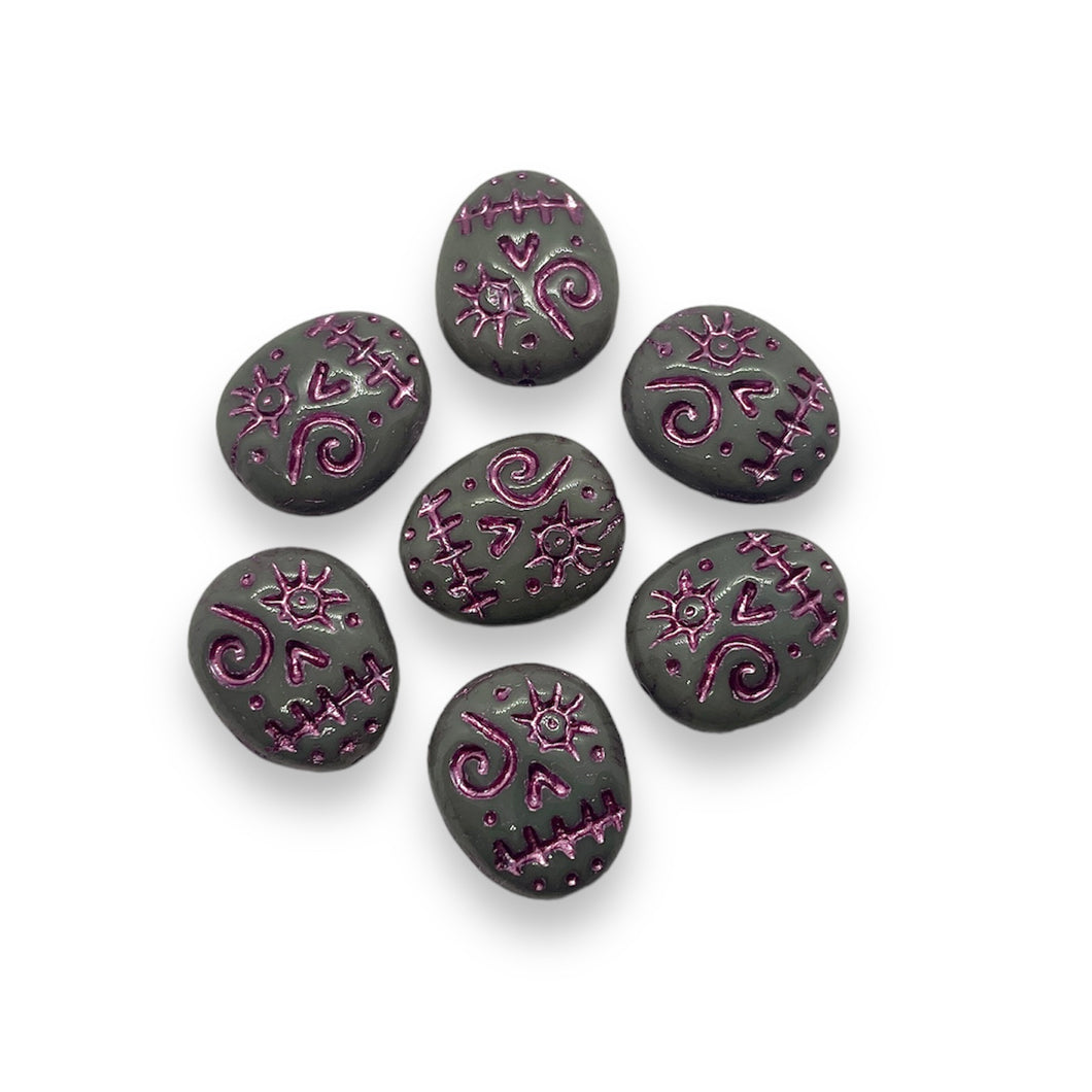 Czech glass voodoo zombie skull beads 8pc purple pink 16x13mm