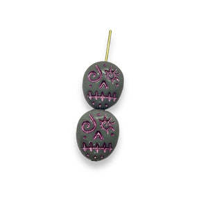 Czech glass voodoo zombie skull beads 8pc purple pink 16x13mm