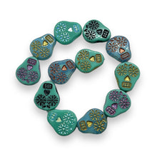 Load image into Gallery viewer, Czech glass floral sugar skull beads 12pc turquoise blue mix
