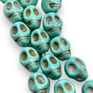 Halloween skull beads blue turquoise howlite 14x12mm 30pc