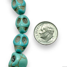 Load image into Gallery viewer, Halloween skull beads blue turquoise howlite 14x12mm 30pc
