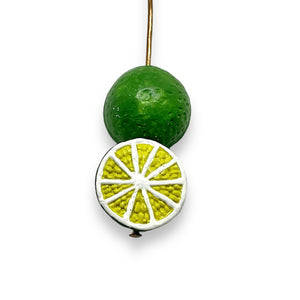 Tiny lime fruit beads Peruvian ceramic 4pc 13x7mm