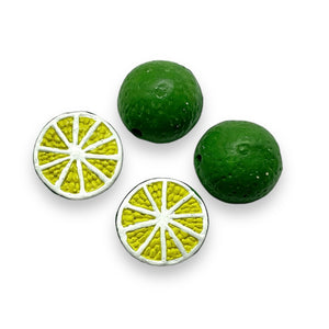 Tiny lime fruit beads Peruvian ceramic 4pc 13x7mm
