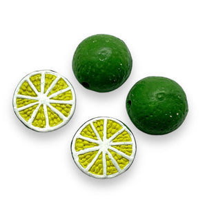 Tiny lime fruit beads Peruvian ceramic 4pc 13x7mm