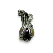 Load image into Gallery viewer, Cobra snake with glass orb lead free pewter pendant 28x17mm USA made
