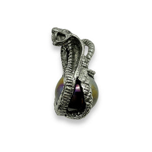 Cobra snake with glass orb lead free pewter pendant 28x17mm USA made