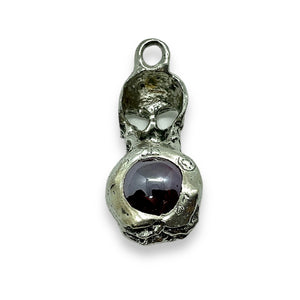Skull clutching glass orb lead free pewter pendant 41x19mm USA made