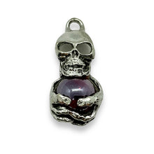 Load image into Gallery viewer, Skull clutching glass orb lead free pewter pendant 41x19mm USA made

