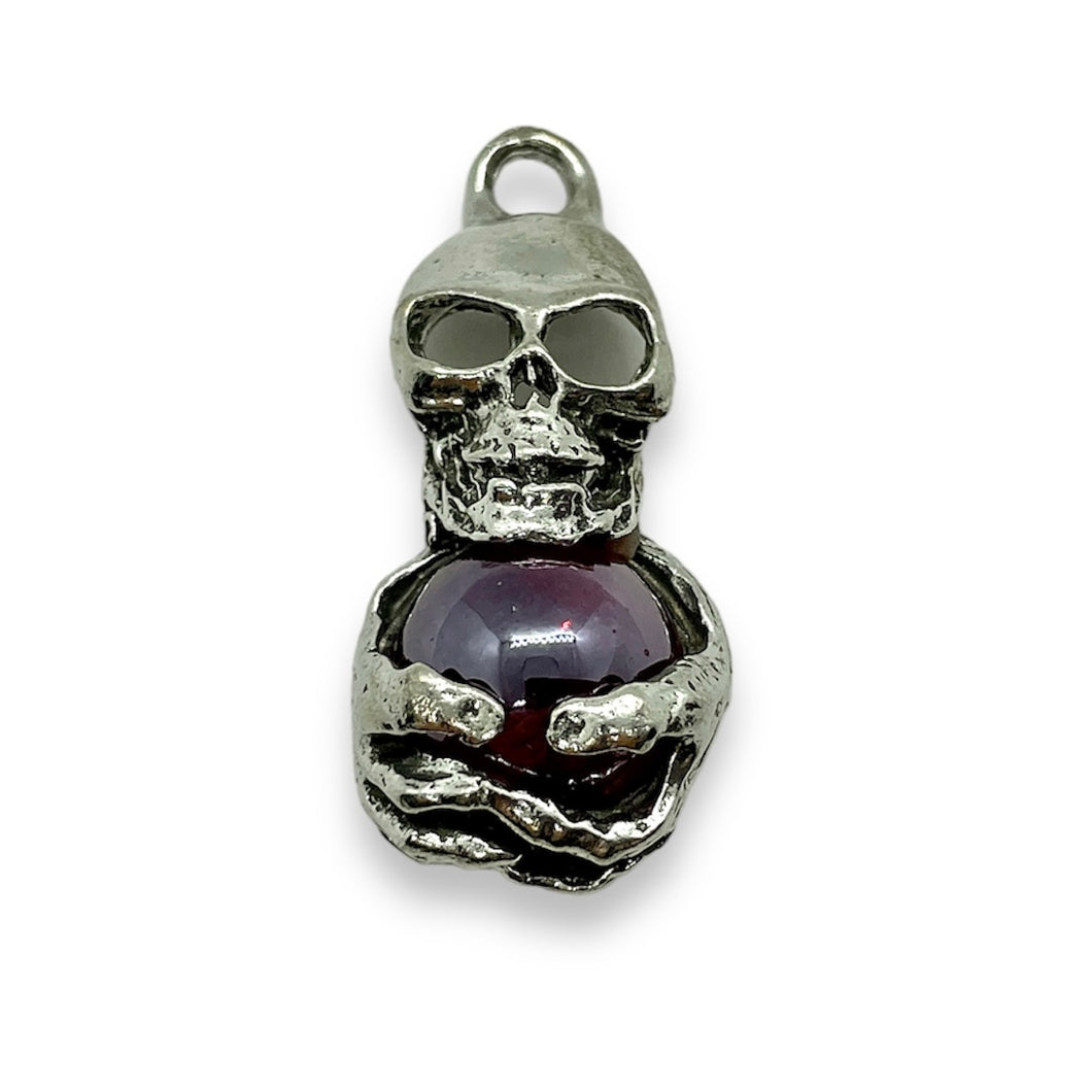 Skull clutching glass orb lead free pewter pendant 41x19mm USA made