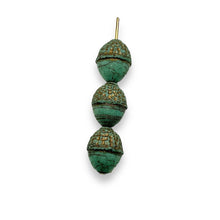 Load image into Gallery viewer, Czech glass Fall acorn beads 8pc turquoise brown 12x10mm

