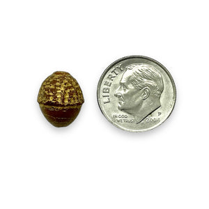 Czech glass Fall acorn beads 8pc brown gold 12x10mm