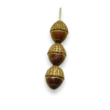 Load image into Gallery viewer, Czech glass Fall acorn beads 8pc brown gold 12x10mm
