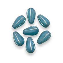 Load image into Gallery viewer, Czech glass large melon drop beads 10pc opaline blue silver 15x8mm
