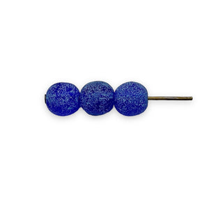 Czech glass round druk beads 30pc etched cobalt light blue wash 6mm