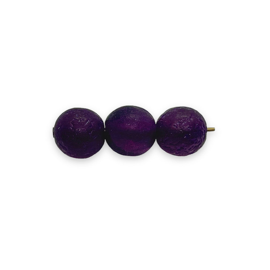 Czech glass round druk beads 20pc etched purple 8mm