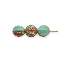 Load image into Gallery viewer, Czech glass round melon beads 15pc turquoise dusty rose gold 12mm
