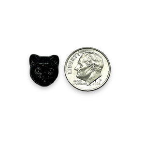 Czech glass Halloween black cat face beads 10pc matte jet black 13x11mm