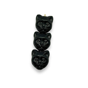 Czech glass Halloween black cat face beads 10pc matte jet black 13x11mm