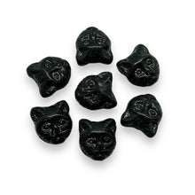 Load image into Gallery viewer, Czech glass Halloween black cat face beads 10pc matte jet black 13x11mm
