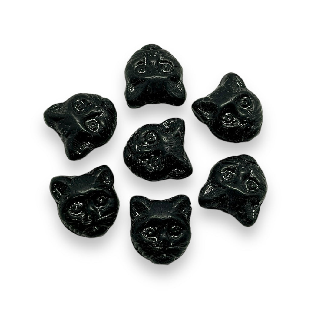 Czech glass Halloween black cat face beads 10pc matte jet black 13x11mm