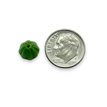 Load image into Gallery viewer, Czech glass corrugated bellflower cup cone beads 25pc opaque green 9x7mm
