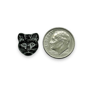 Czech glass Halloween black cat face beads 10pc black silver 13x11mm HORIZONTAL