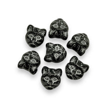 Load image into Gallery viewer, Czech glass Halloween black cat face beads 10pc black silver 13x11mm HORIZONTAL
