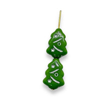Load image into Gallery viewer, Czech glass Christmas tree beads 10pc opaque green silver #2

