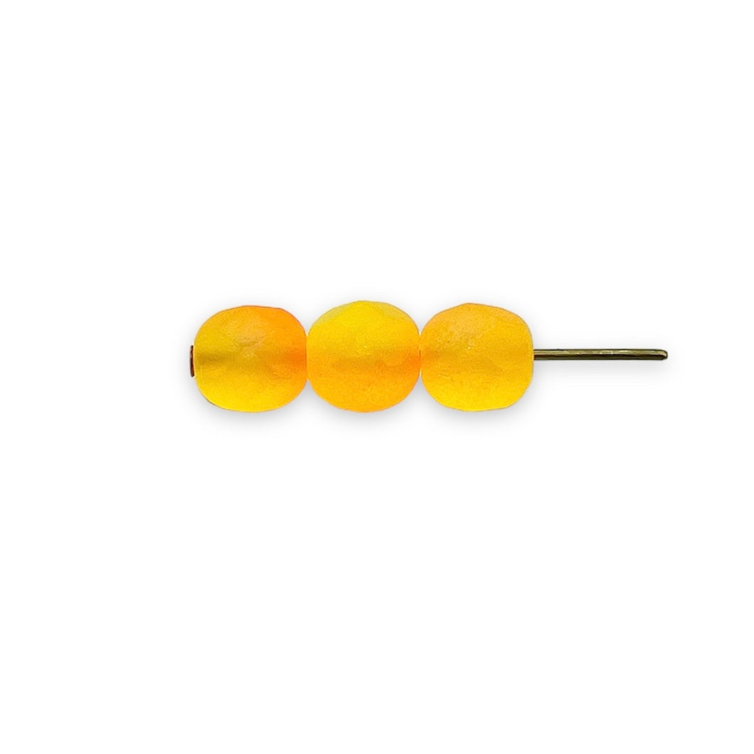 Czech glass faceted round beads 25pc matte neon yellow orange UV 6mm
