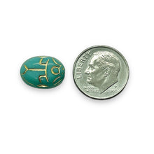 Load image into Gallery viewer, Czech glass large scarab beetle beads 10pc turquoise gold 14x10mm
