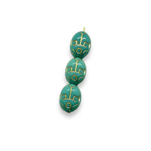 Load image into Gallery viewer, Czech glass large scarab beetle beads 10pc turquoise gold 14x10mm
