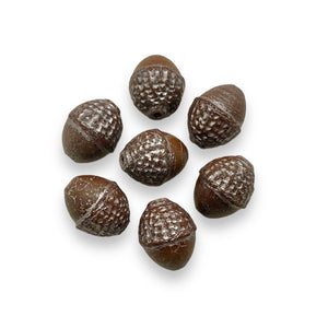 Czech glass Fall acorn beads 8pc brown beige 12x10mm