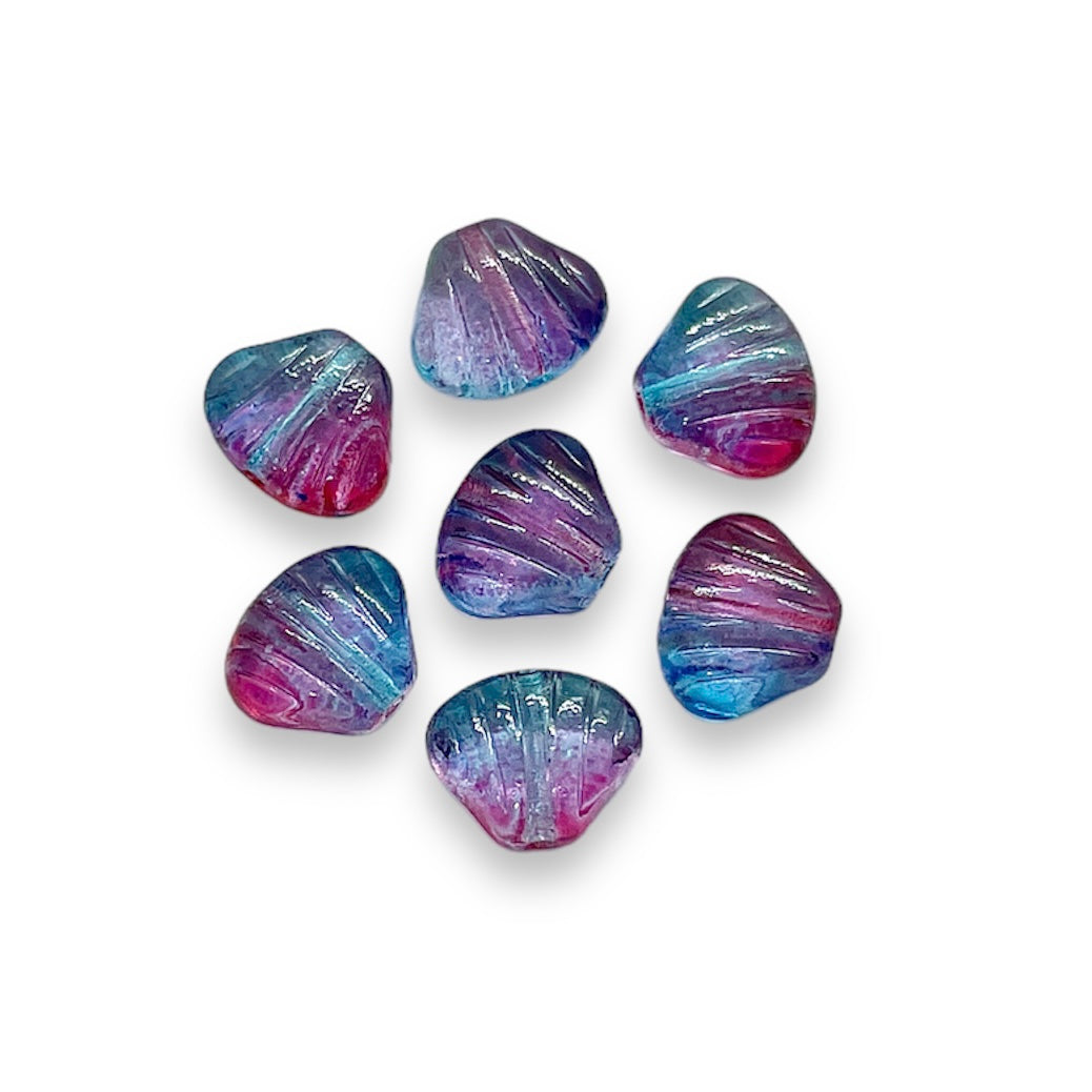 Czech glass scallop clam seashell beads 24pc blue pink 8x7mm